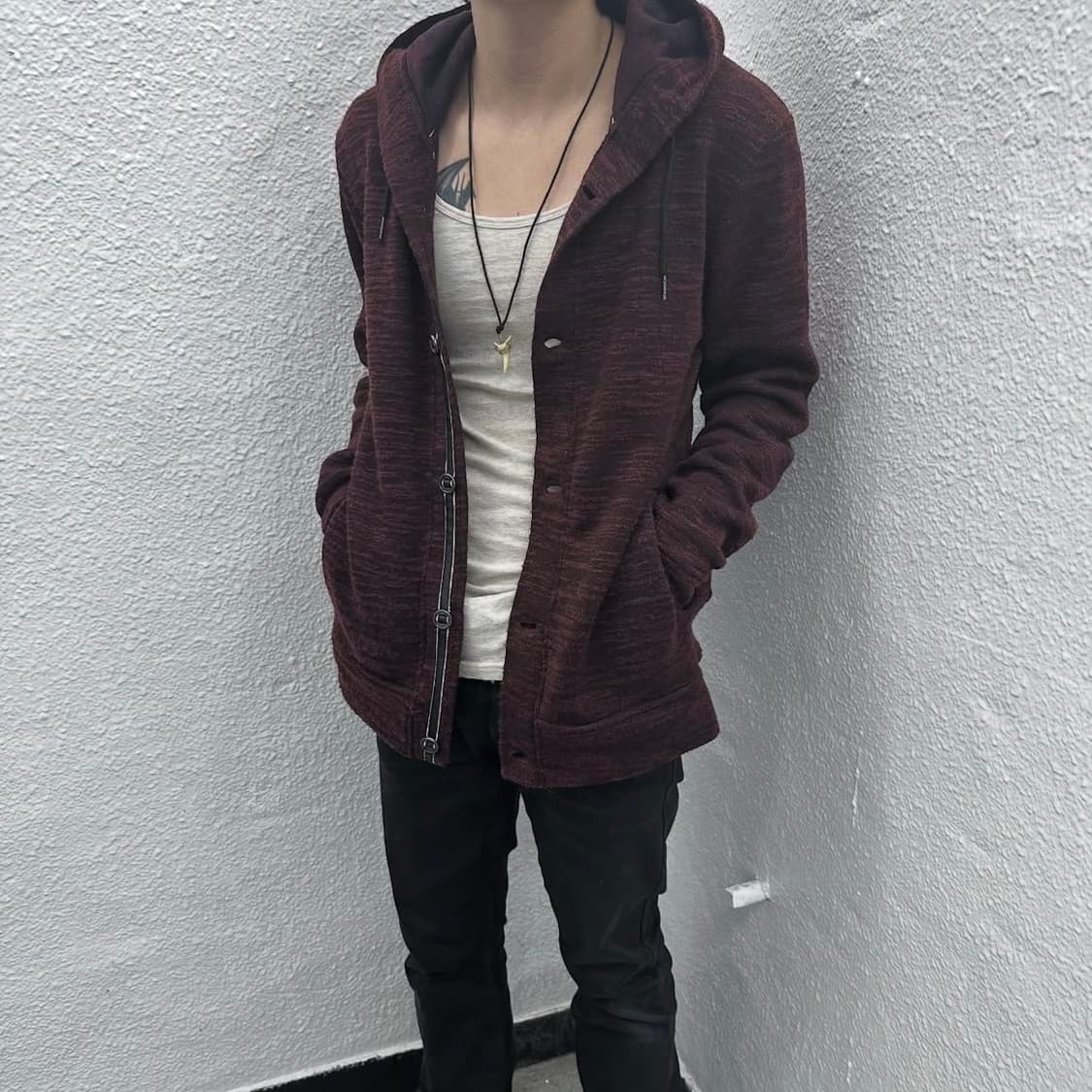 Semantic design burgundy hood cardigan 상품이미지1