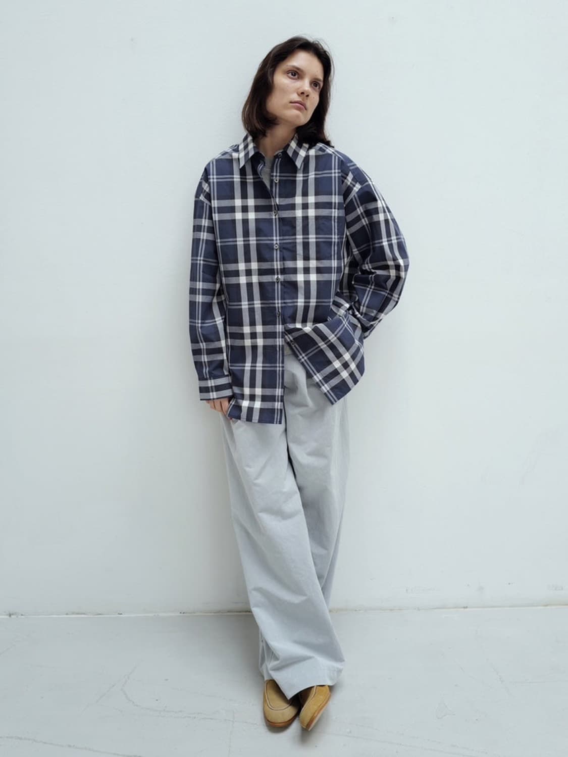 문달 Moondal Frank Cotton Shirts 네이비 체크 셔츠 상품이미지2