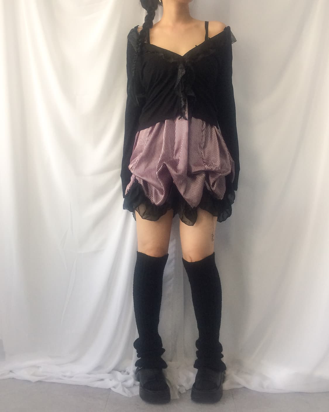 Stripe pattern balloon fit ribbon sleeve 상품이미지7