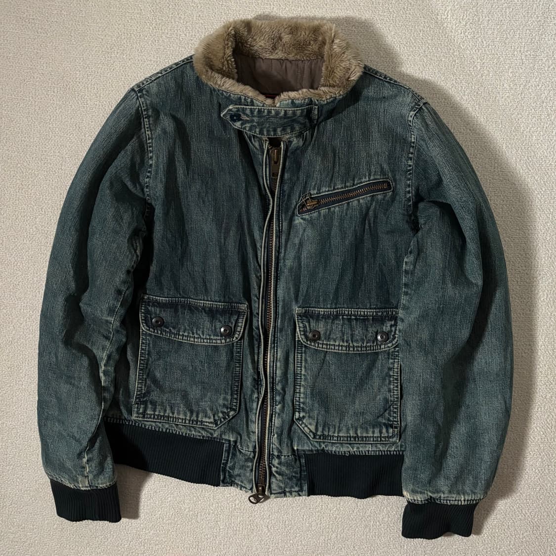 일본빈티지 johnbull 투웨이 퍼 워싱 청 무스탕 자켓 상품이미지1