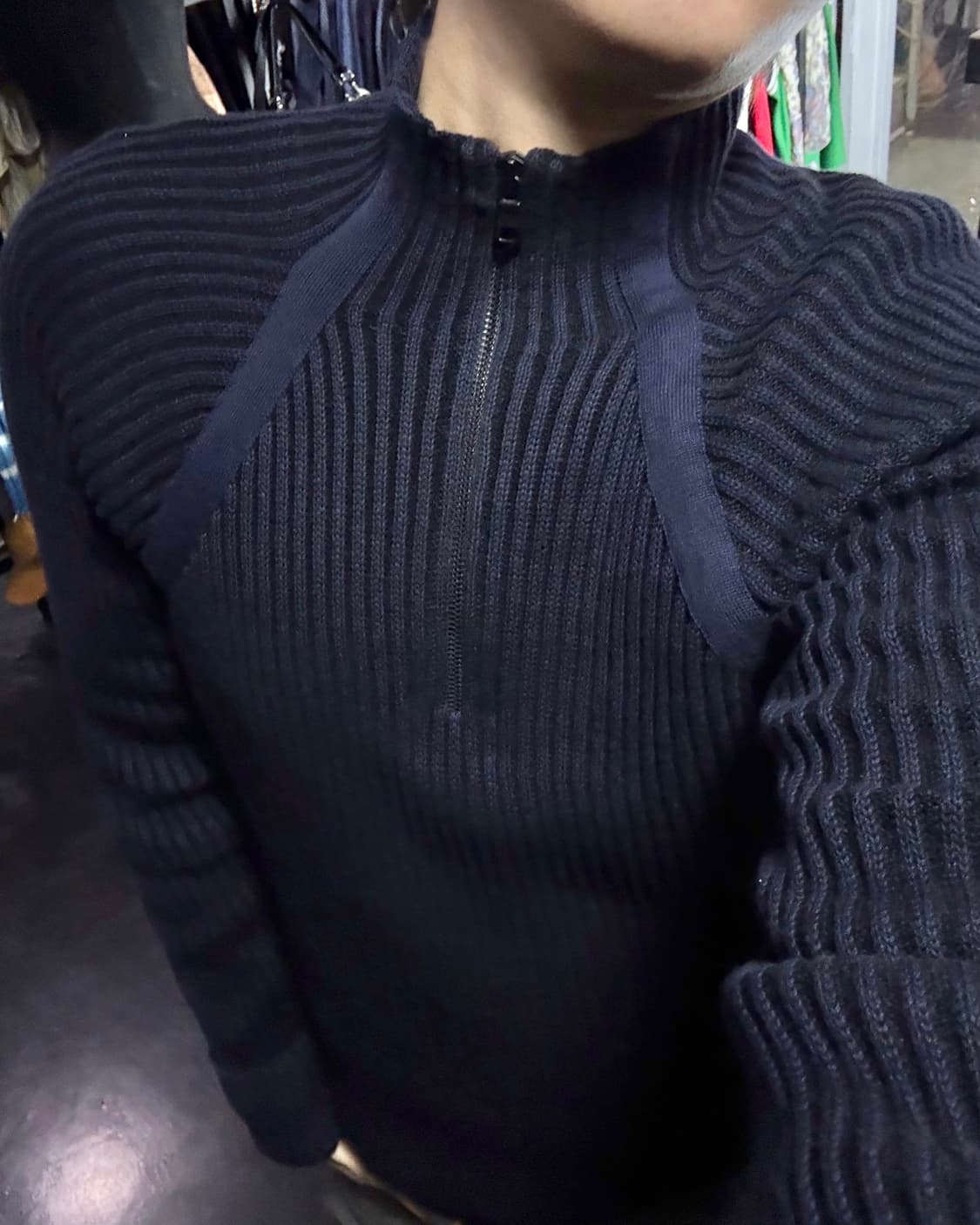 아르마니 익스체인지 알마니 네이비 남색 반목 반집업 터틀넥 목폴라 골지  상품이미지1