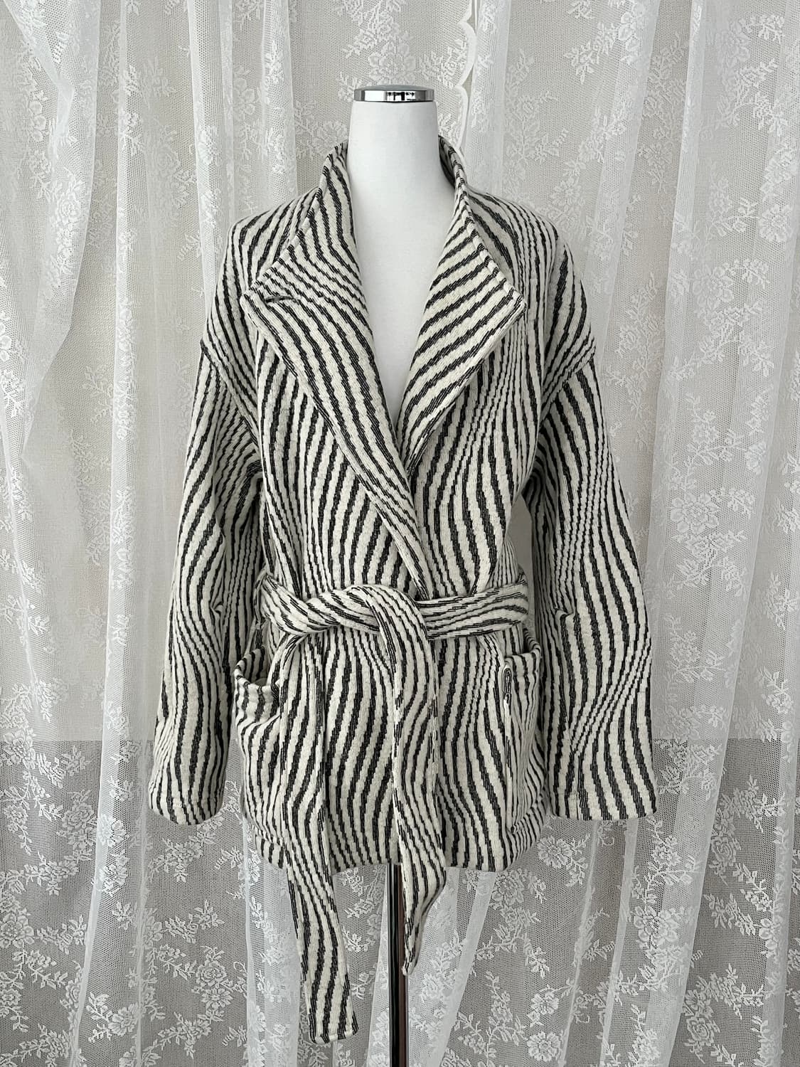 36) 이로 IRO 지브라 패턴 벨티드 울 코트 상품이미지1