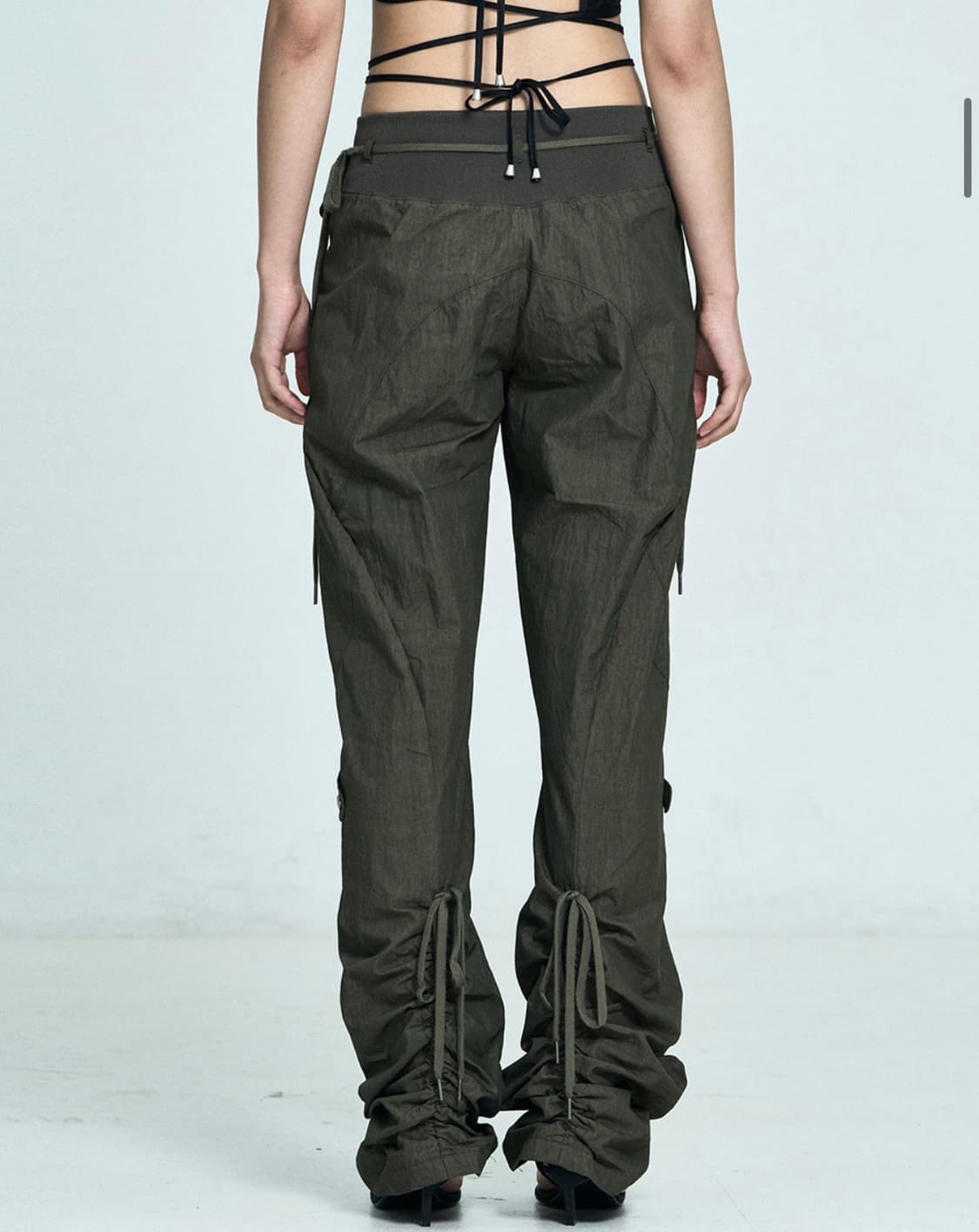 셋업이엑스이 Leg string vintage track pants 카키 상품이미지2