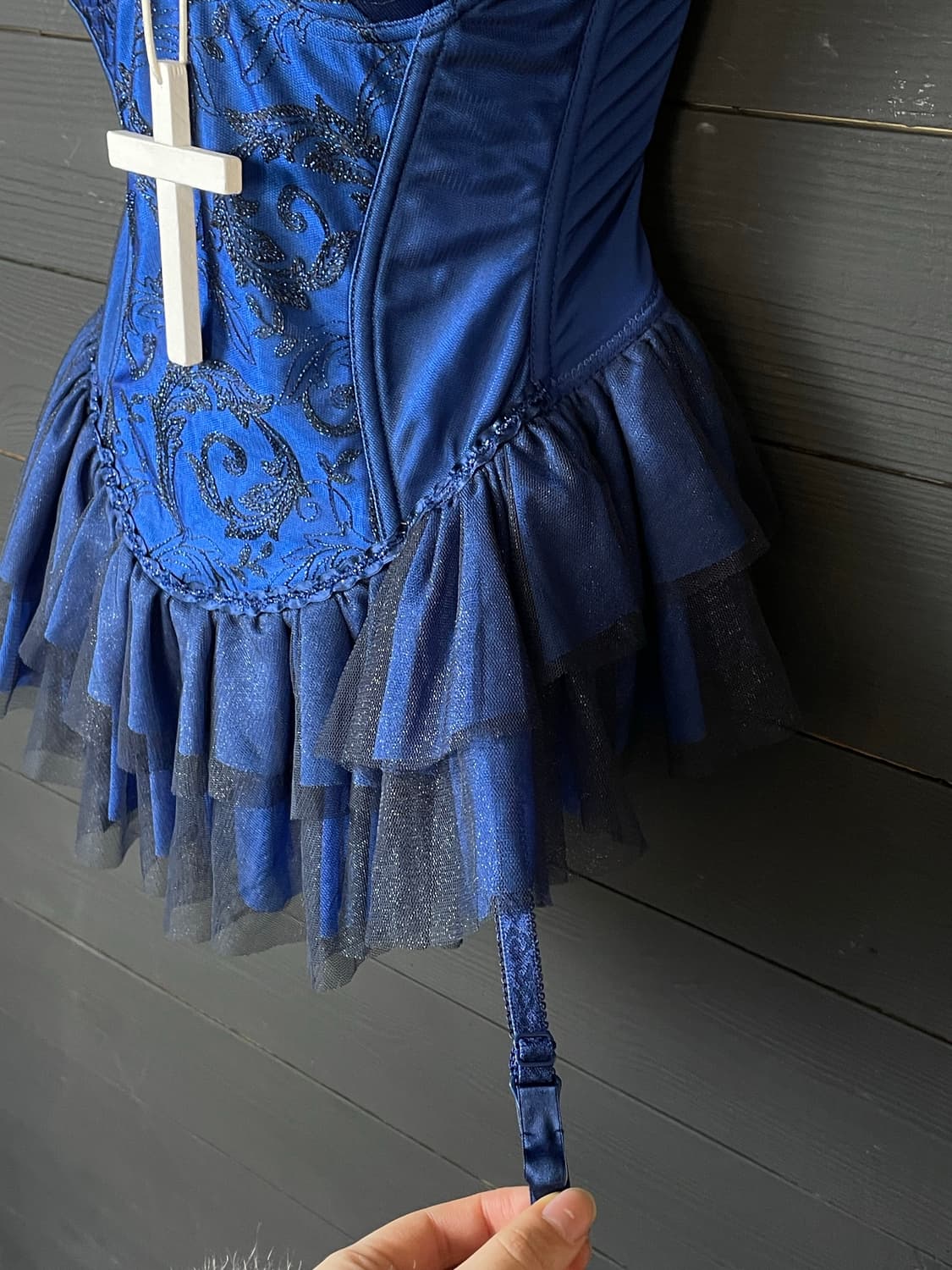 EBLIN 펑크 고스 고딕 레이스 블루 코르셋 탑 상품이미지4