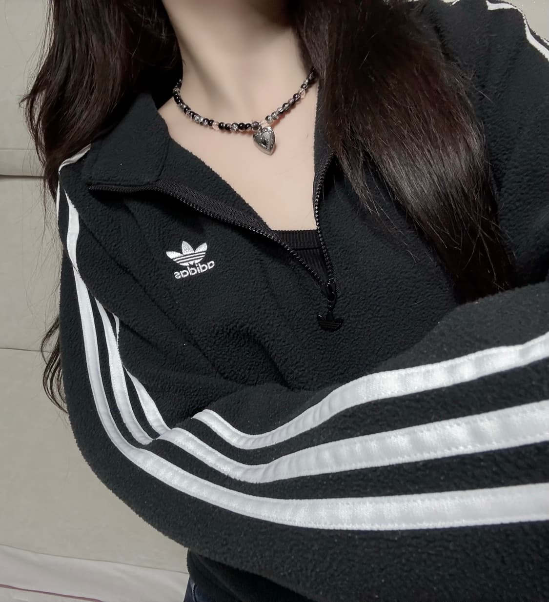 아디다스 블랙 후리스 웜업 반집업  상품이미지1
