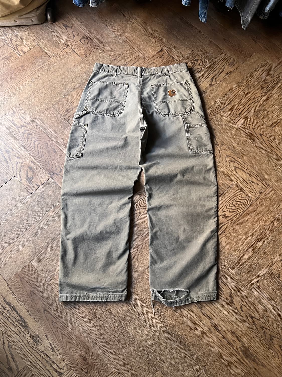 [34]칼하트 USA 빈티지 데미지 라이트브라운 코튼 더블니 워크 팬츠 상품이미지2