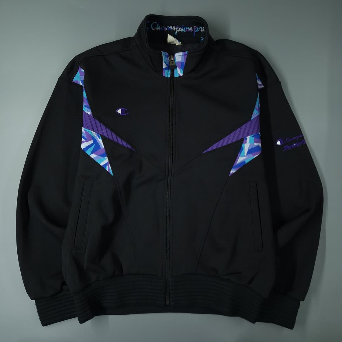 챔피온 90s JP 블랙 블루 퍼플 기하학패턴 올드스쿨 트랙탑 집업 져지 상품이미지2