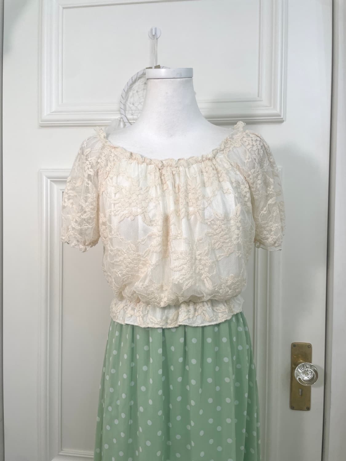 ivory lace off-sholder mint dot long opc 상품이미지5