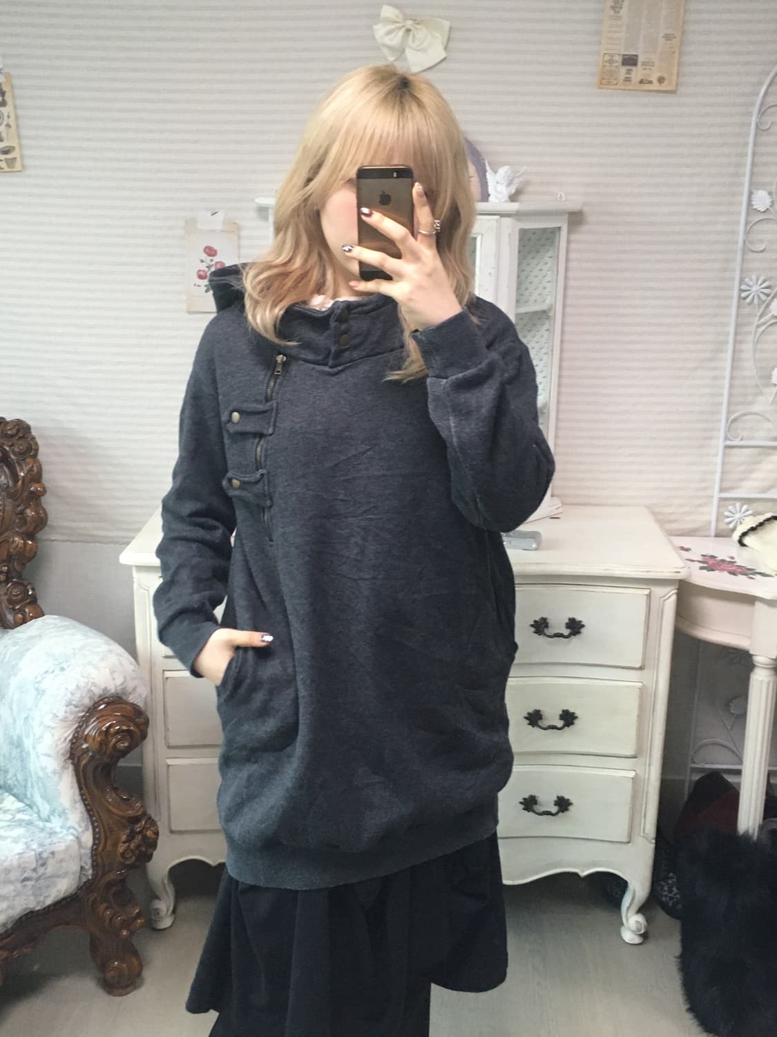 일본빈티지 Y2K 스터드 버튼 기모 후드티 상품이미지3