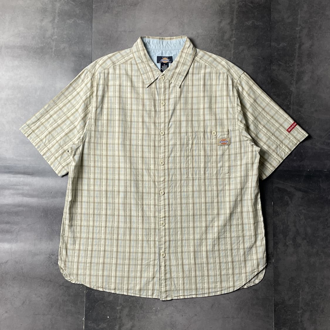 DICKIES 디키즈 빈티지 베이지 체크 반팔 워크 셔츠 A01011 상품이미지1