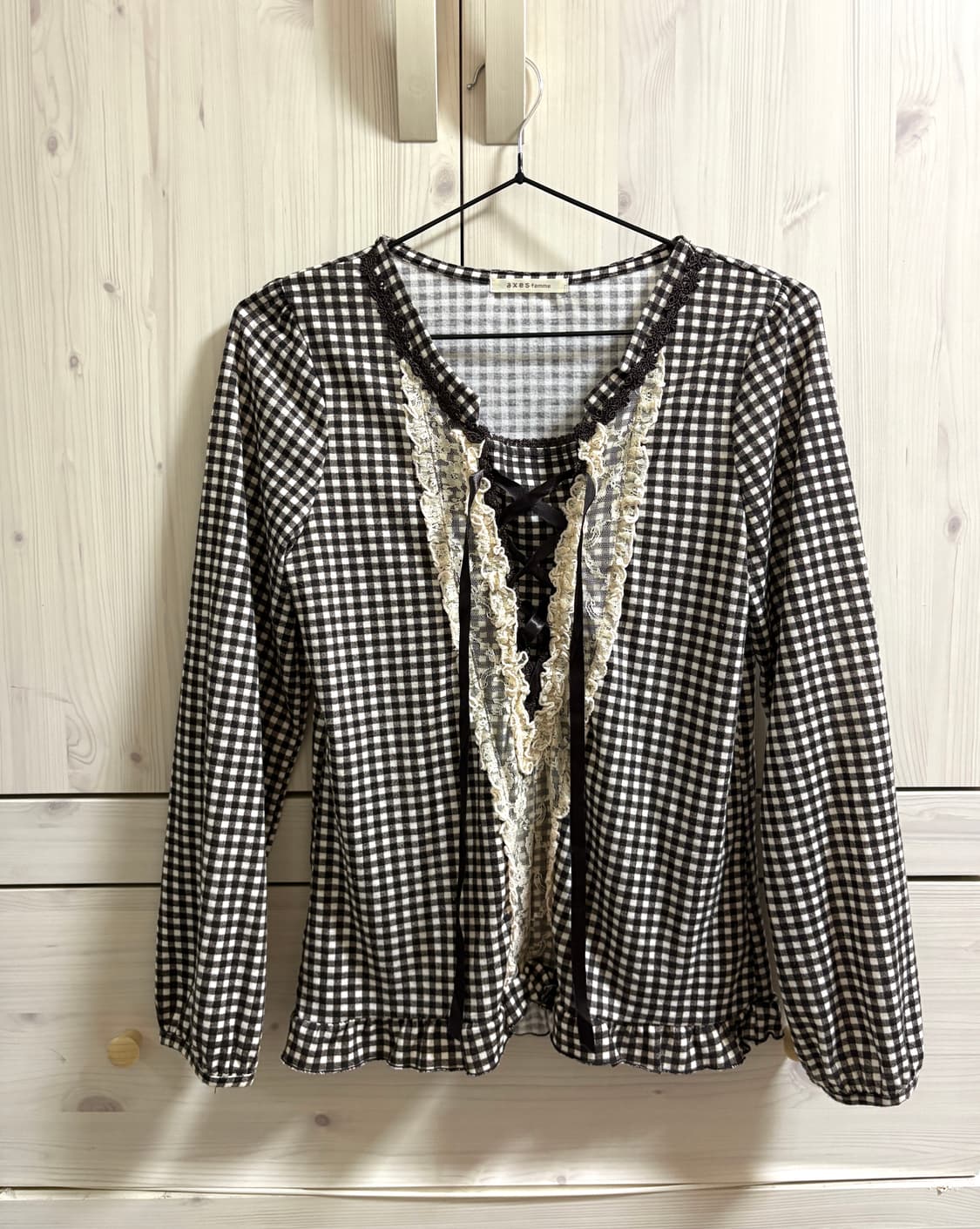 액시즈팜 브라운 체크 모리걸 블라우스 상품이미지1