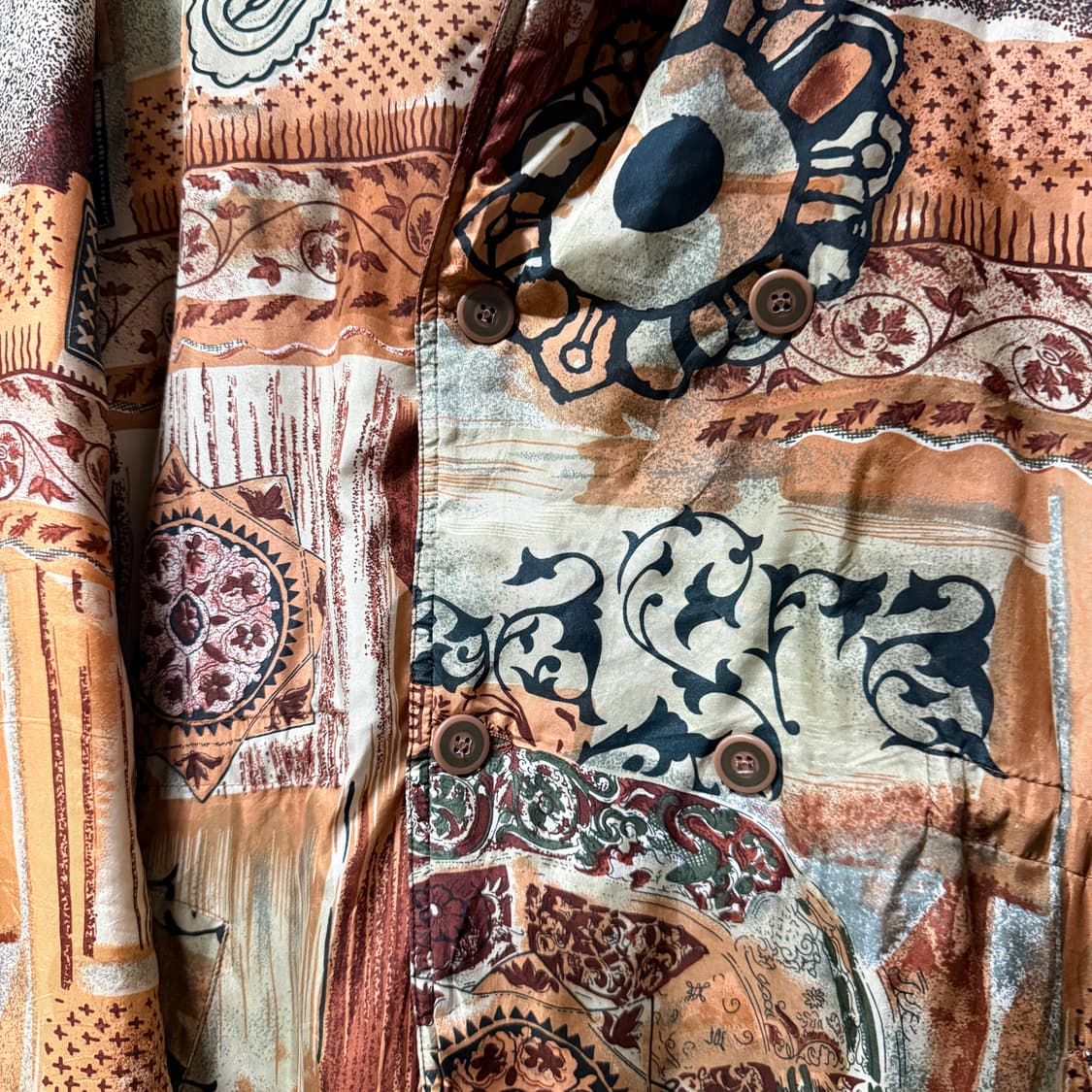 VTG 빈티지 100% 실크 보헤미안 에스닉 풀 패턴 퀼팅 후드 자켓 상품이미지6
