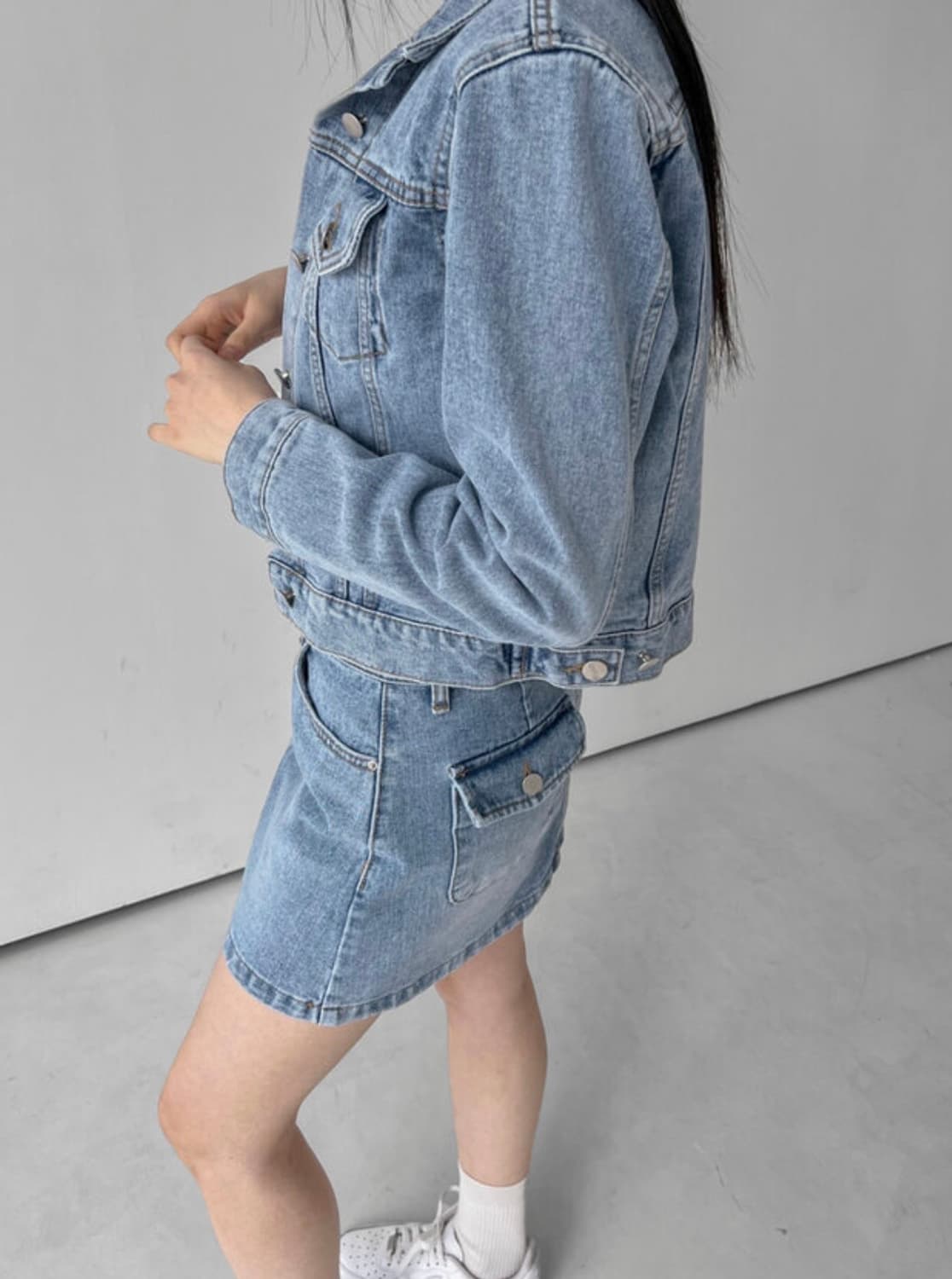 릿킴 데님 자켓 미니 스커트 세트 (free,M)(둘 다 새상품) 상품이미지2