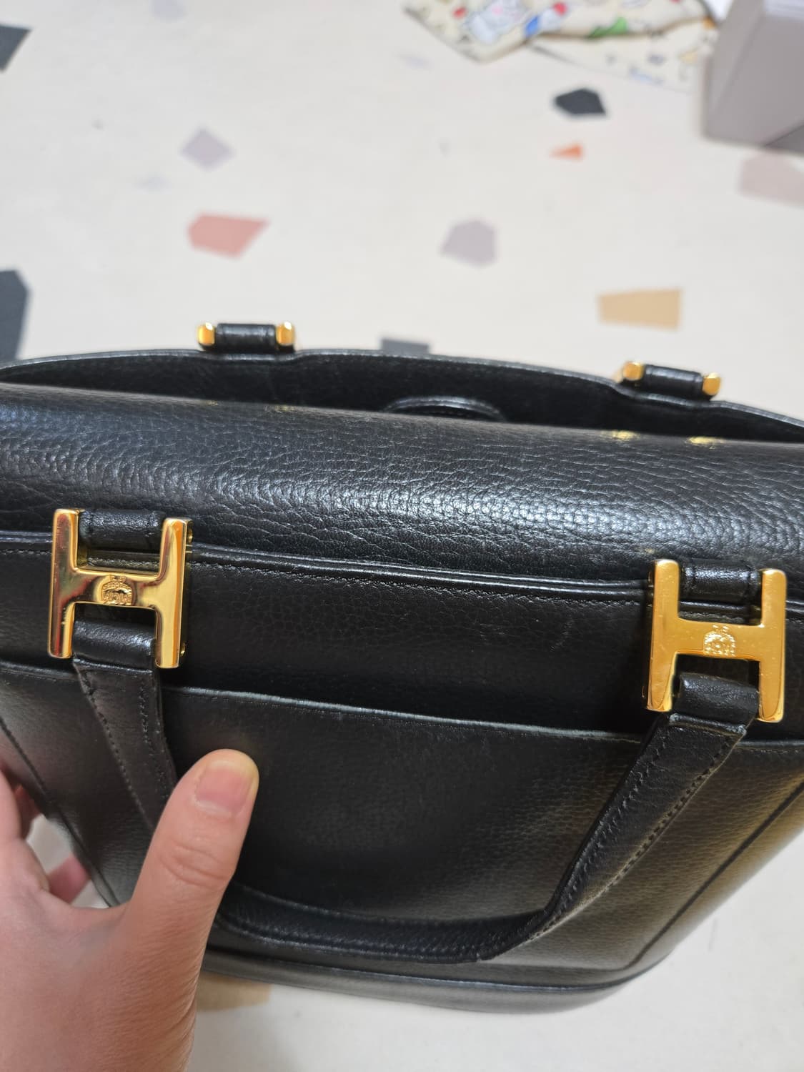 MCM 블랙 가죽 버킷백 토트백 빈티지 상품이미지4