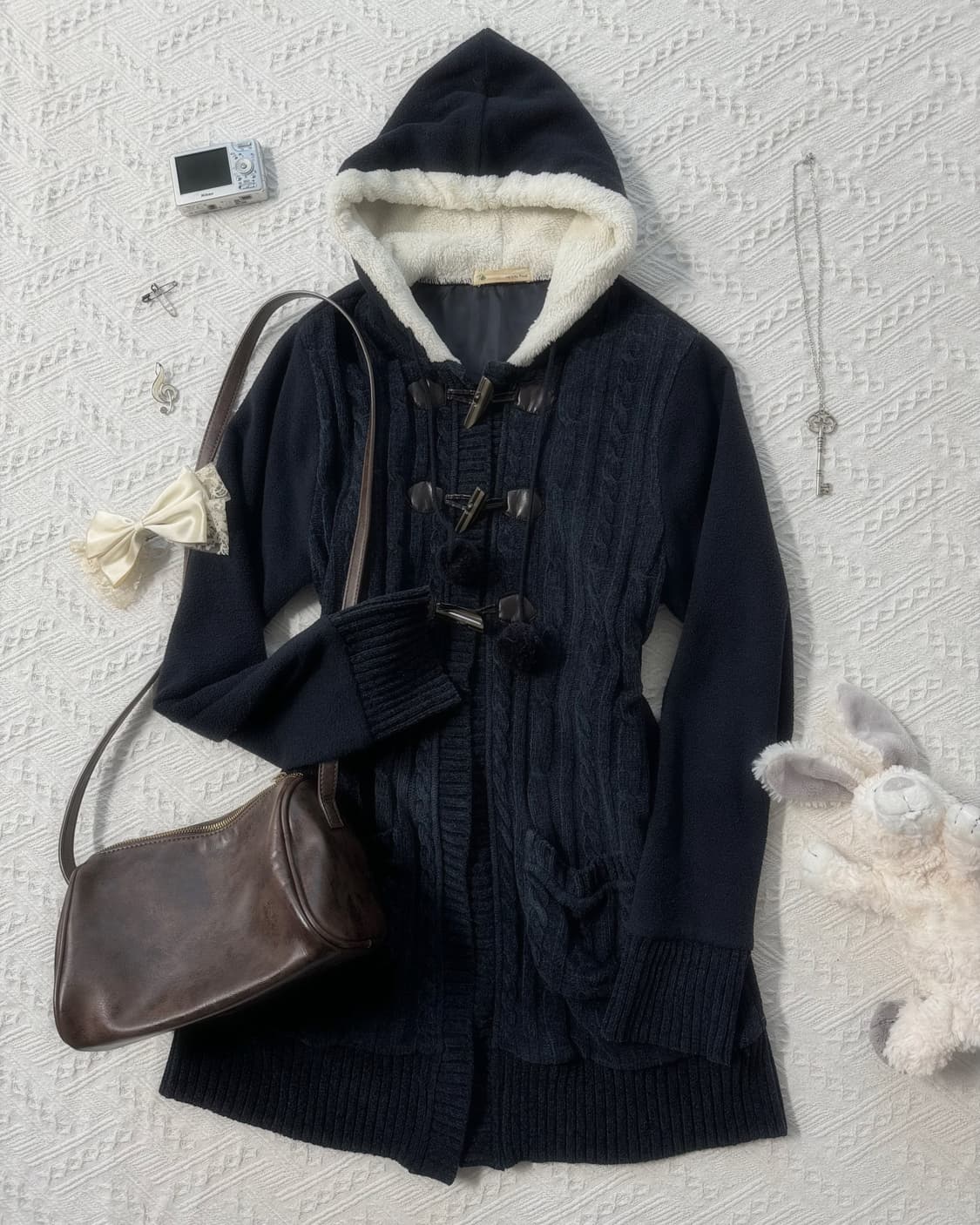  퍼 트리밍 토글 버튼 롱 가디건 상품이미지1