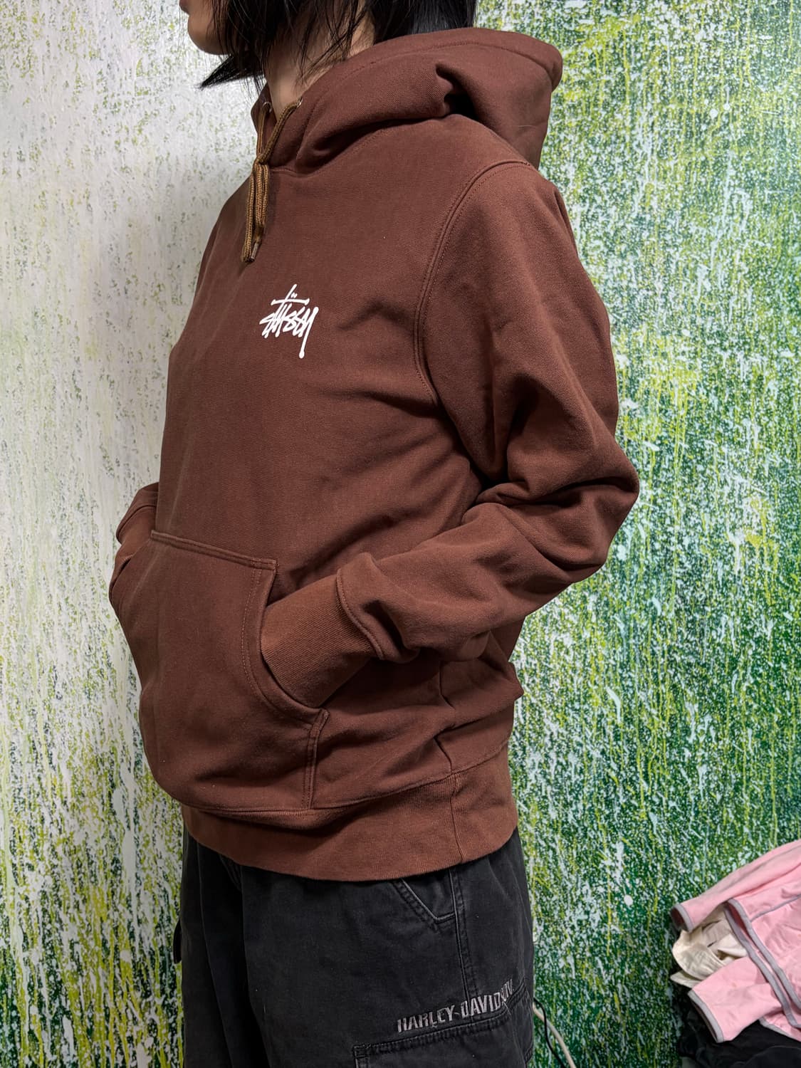 스투시 모카 브라운 빅로고 후드티 M 상품이미지5