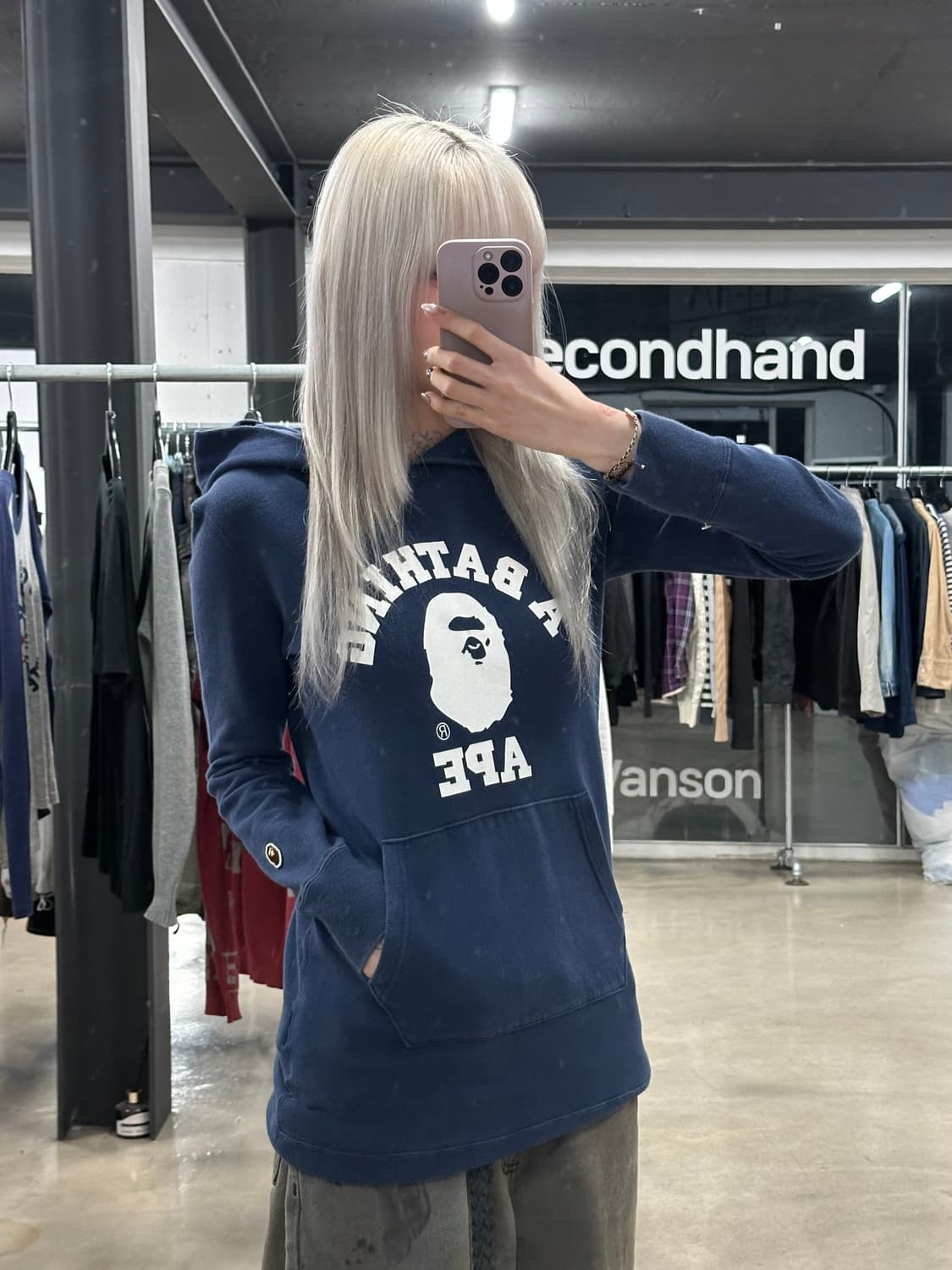 베이프 클래식 컬리지 풀오버 후드 네이비 상품이미지1