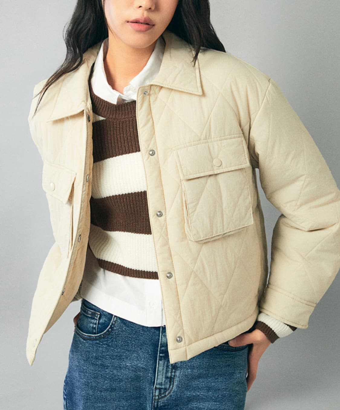 [Mixxo]미쏘 퀄팅 카라패딩(베이지) 상품이미지2