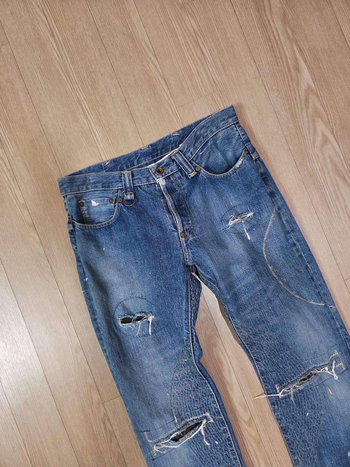 HOO KOO JAPAN 블루 디스트로이드 데님 팬츠 상품이미지2