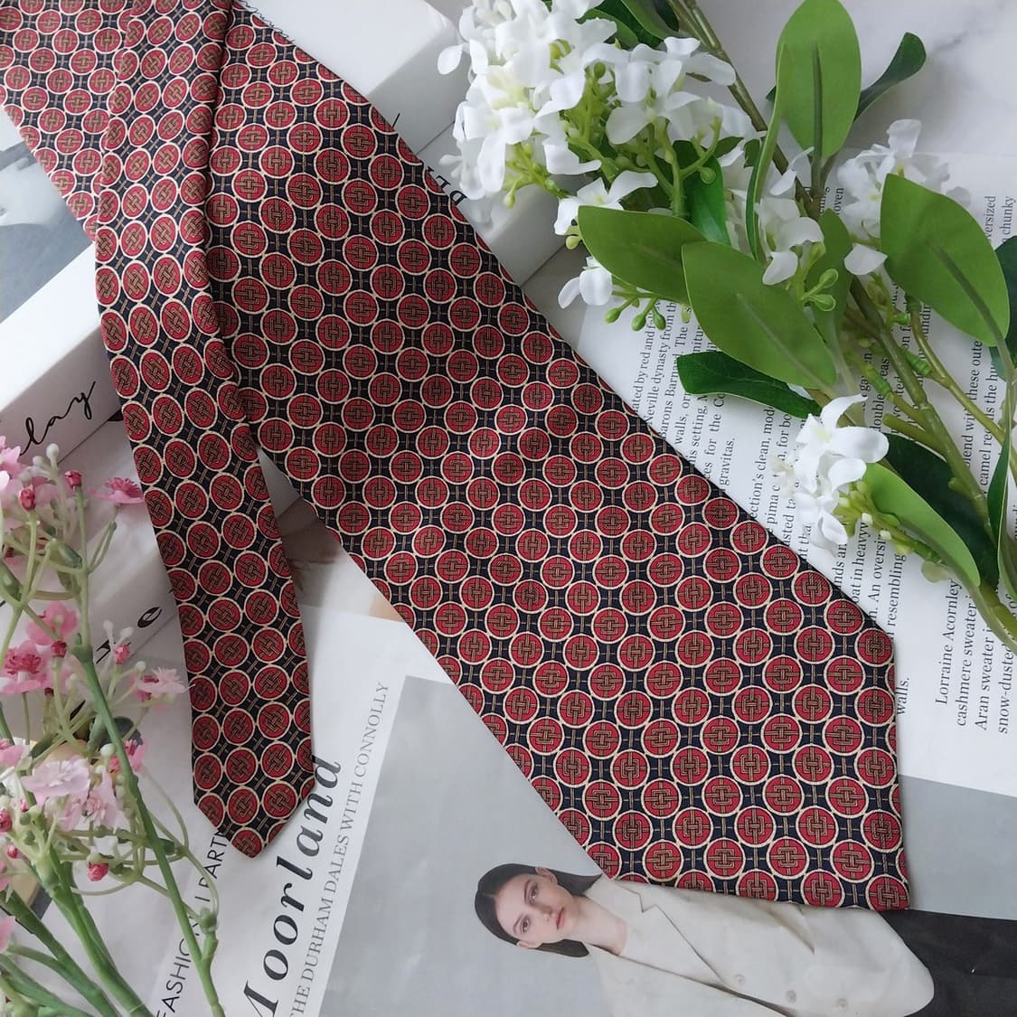 발망 실크 네이비&레드 기하학 패턴 넥타이 9.7cm A+등급 K1624 상품이미지3