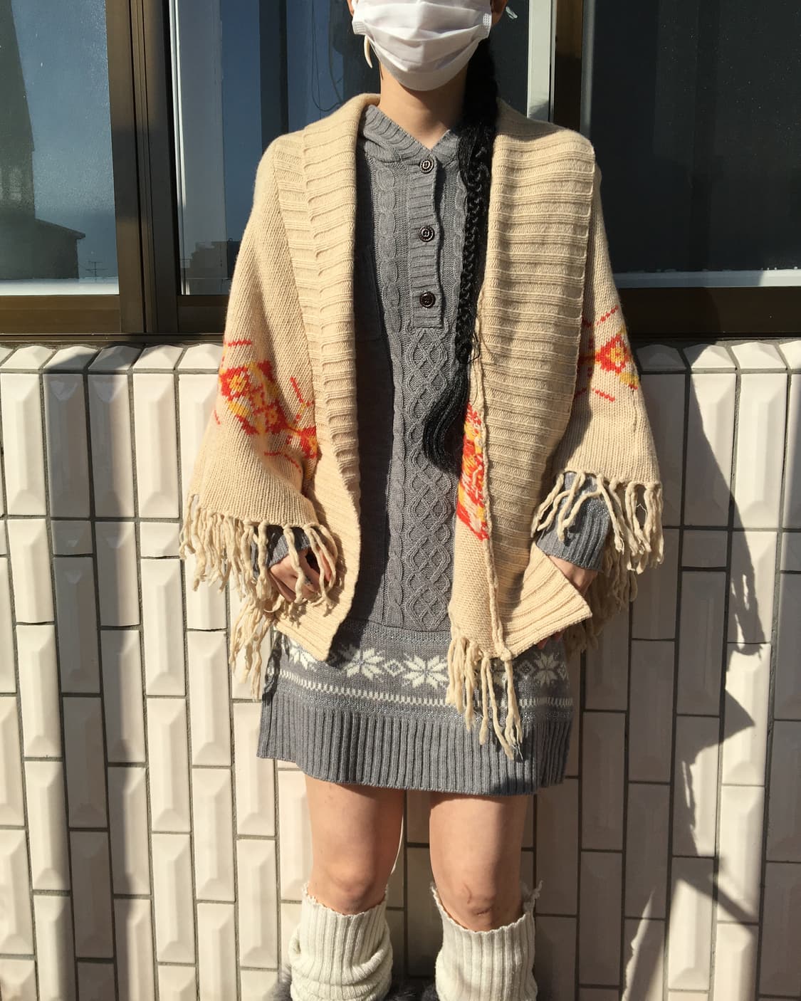 Fringe knit open cape 상품이미지1