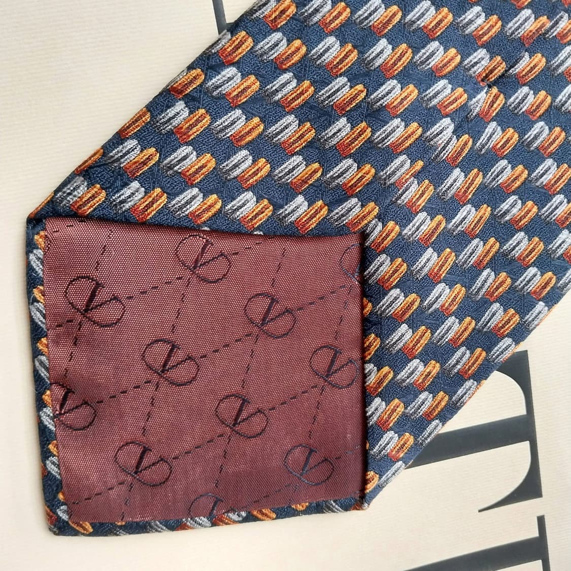 발렌티노 실크 다크네이비 패턴 넥타이 10cm S~A+등급 K2456 상품이미지7