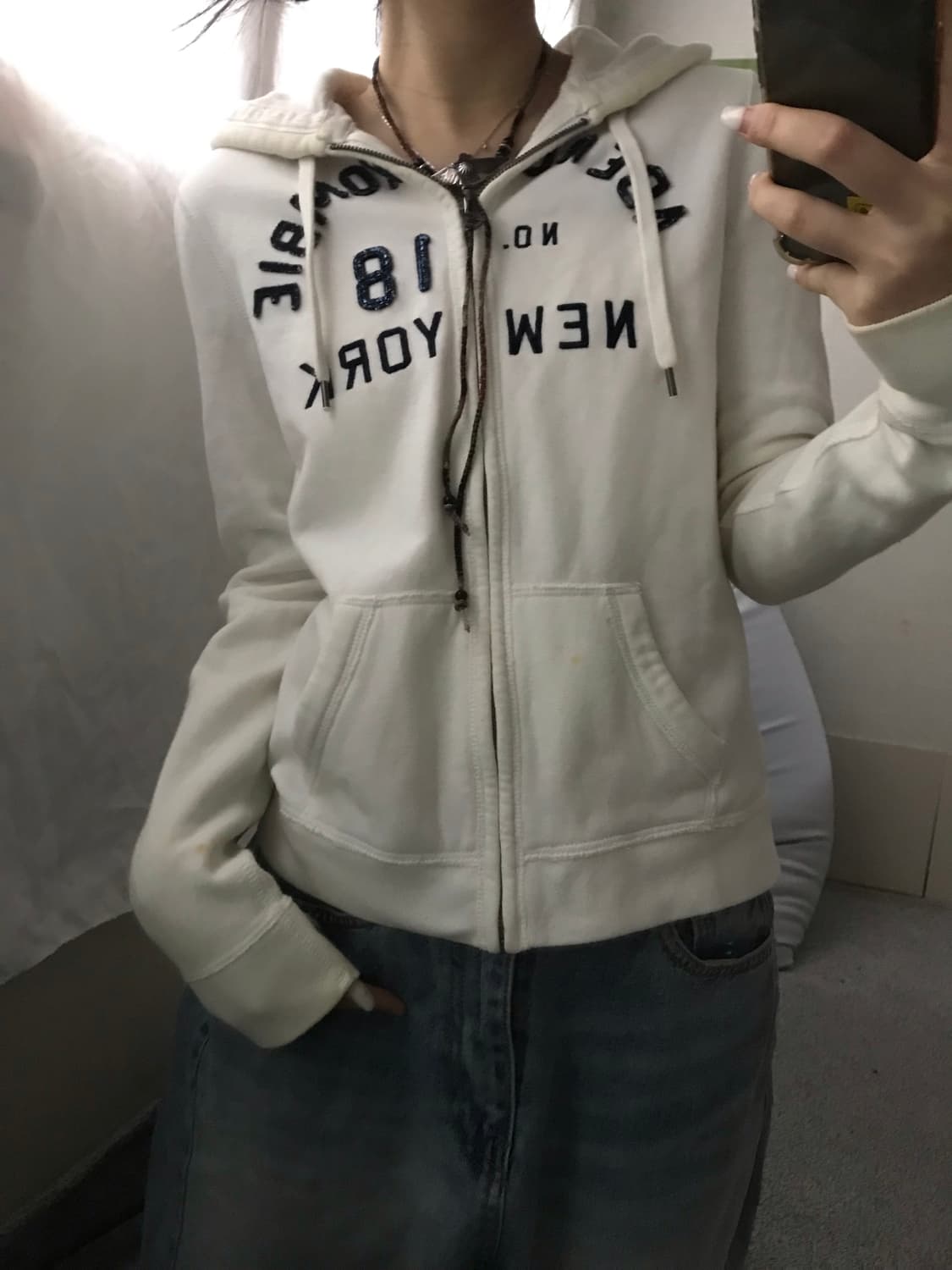 아베크롬비 화이트 슬림핏 후드집업 상품이미지1