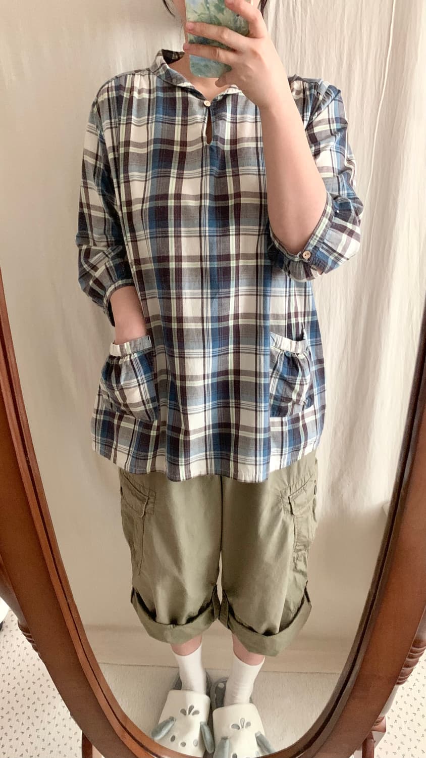 블루 체크 둥카 모리 블라우스 상품이미지5