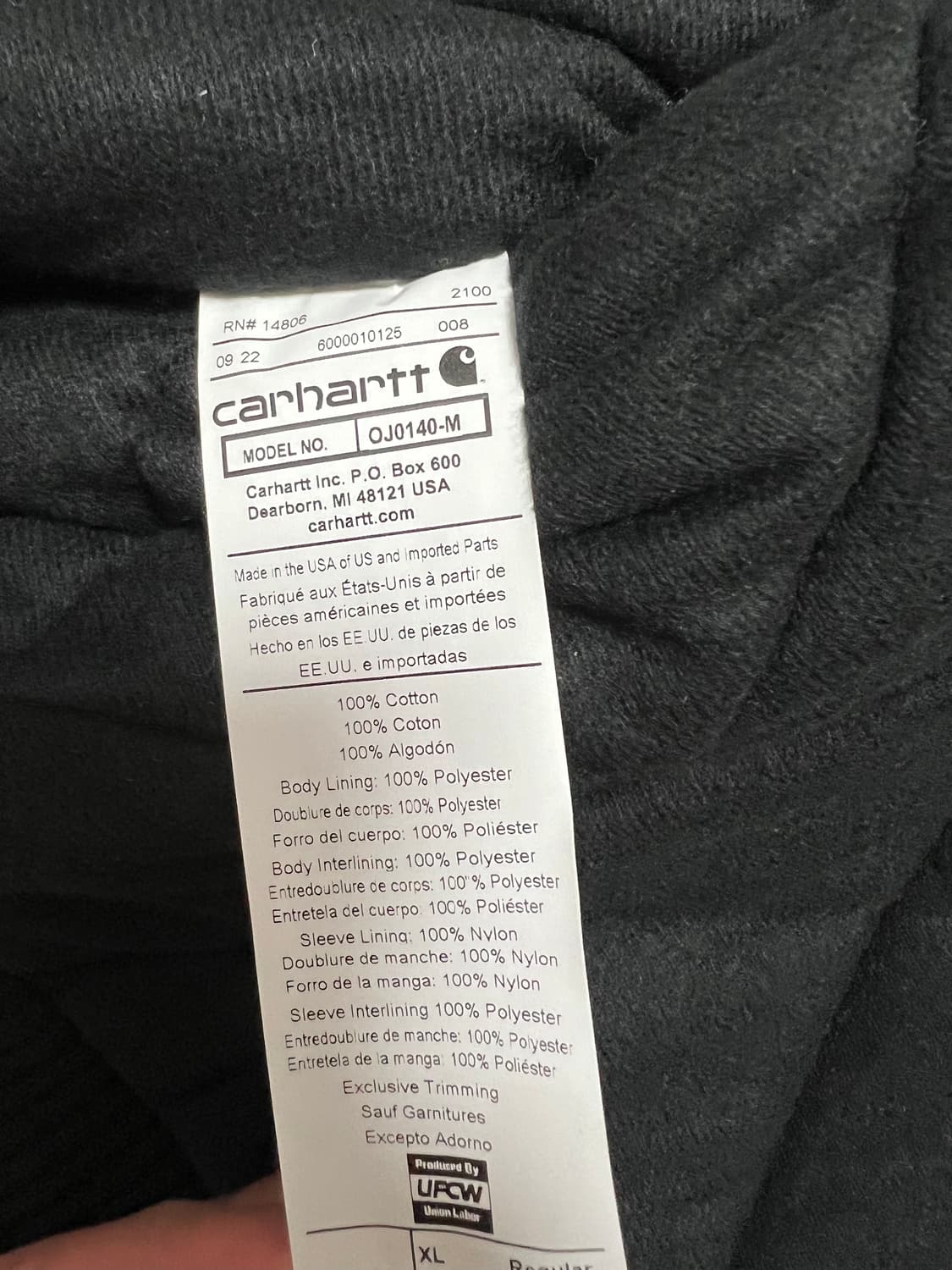 칼하트 액티브 자켓 J140 블랙 XL 상품이미지5
