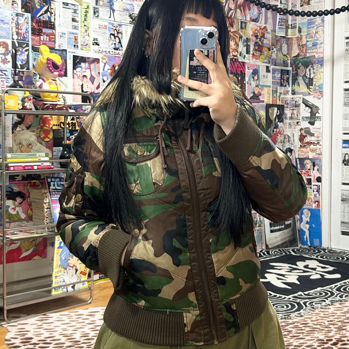 빈티지 카모 밀리터리 퍼 후드 패딩 점퍼 상품이미지1