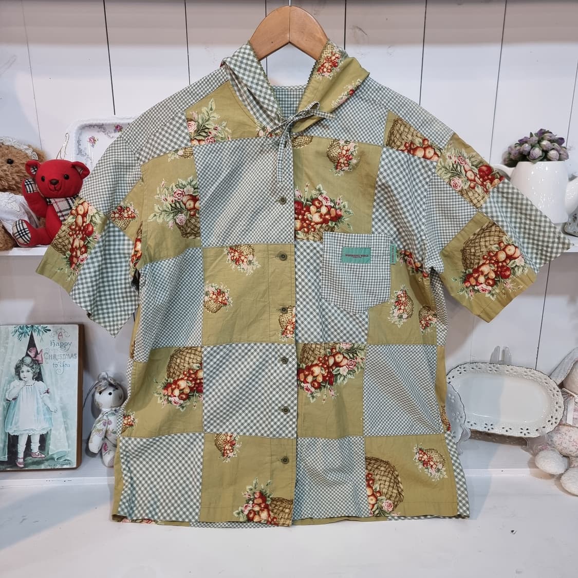 원더풀 월드 패치워크 후드 반팔 셔츠 상품이미지1