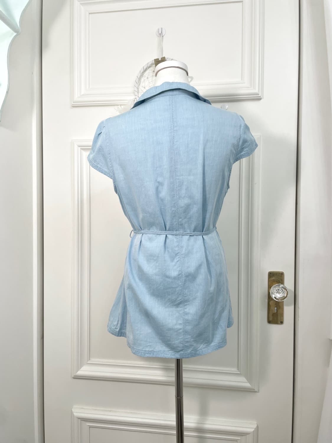 sky blue puff sleeve cotton belt mini op 상품이미지3