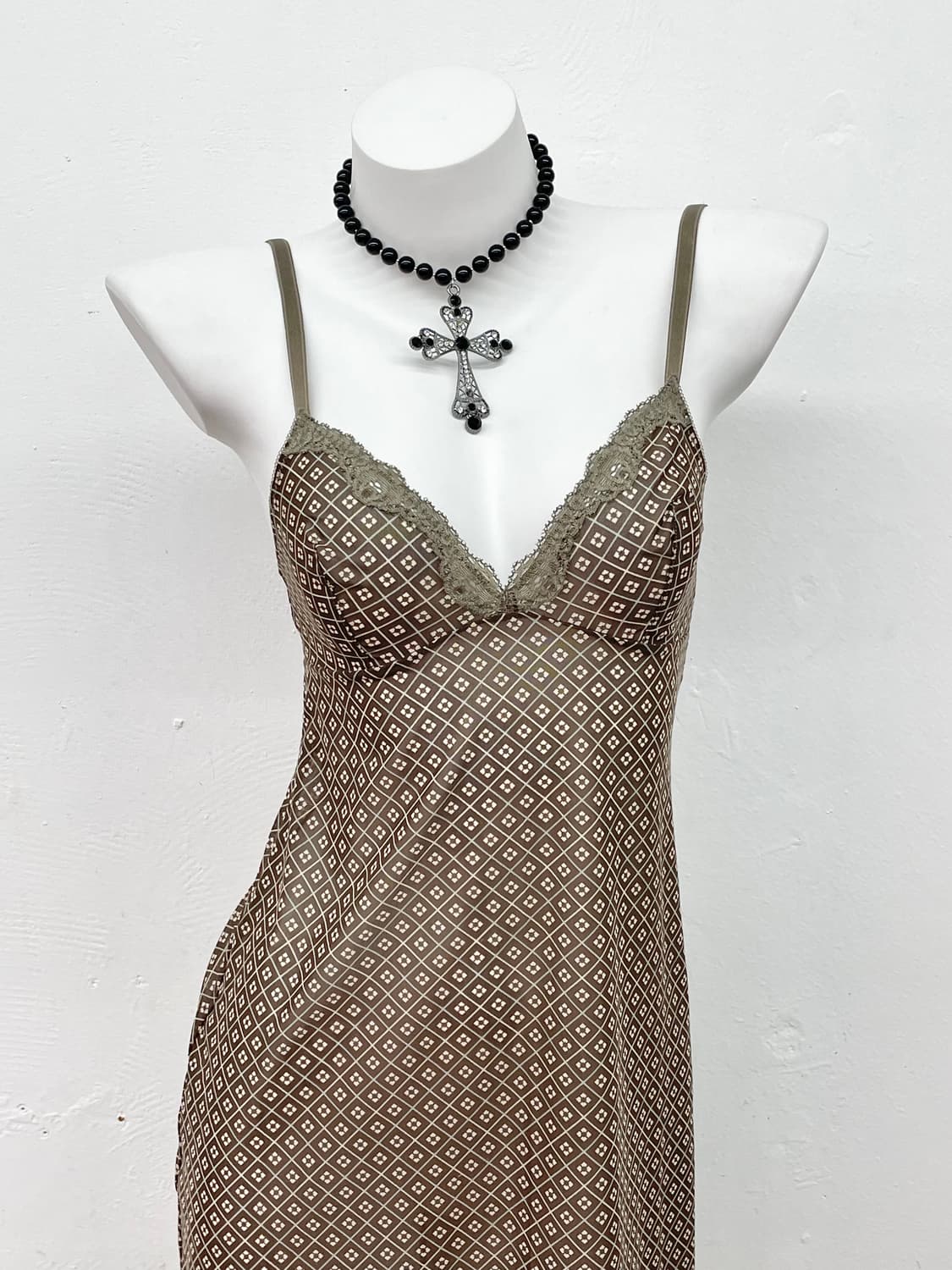 브라운 패턴 레이스 슬립 상품이미지2