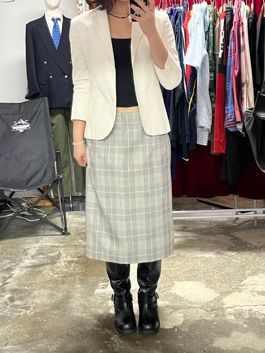 Burberry 버버리 울 실크 체크 스커트 상품이미지2