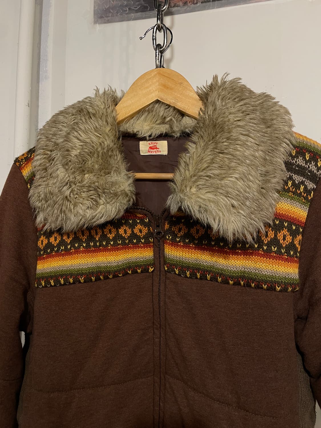 kriff mayer 에스닉 패턴 퍼 카라 브라운 패딩 히피 모리 상품이미지2