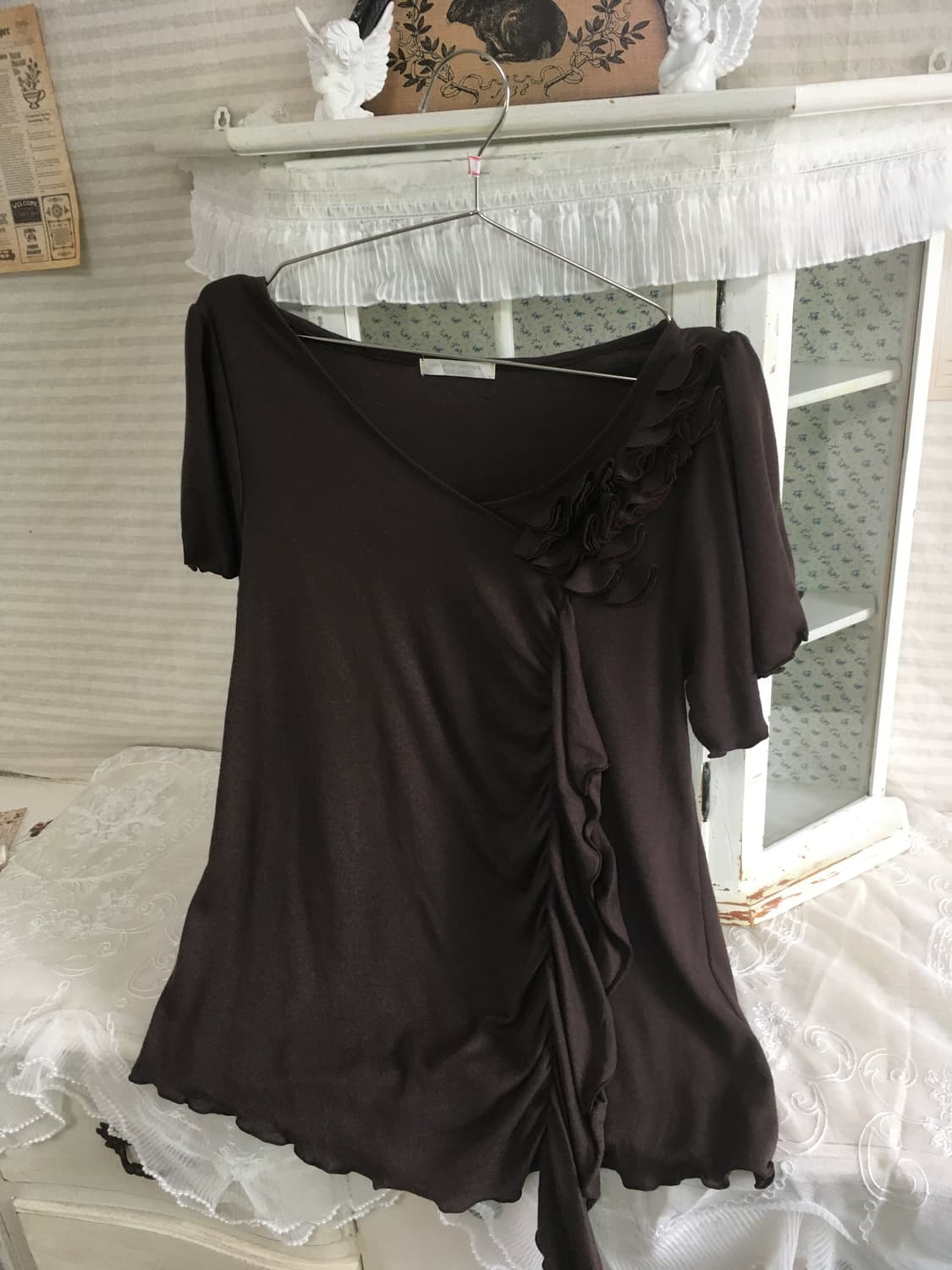 빈티지 아카이브 브라운 셔링 반팔 블라우스 상품이미지7