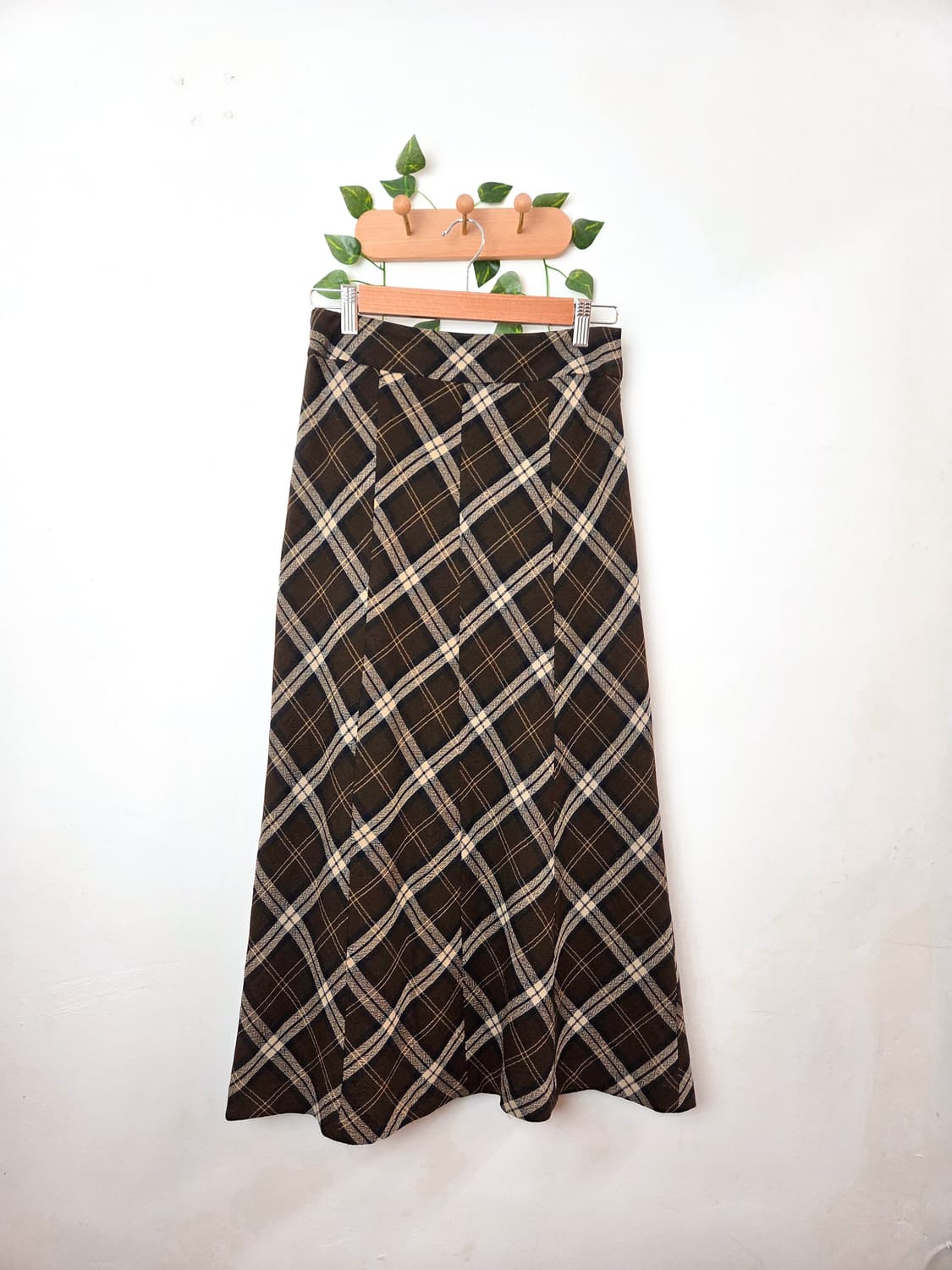 브라운 체크 울 롱스커트 상품이미지1