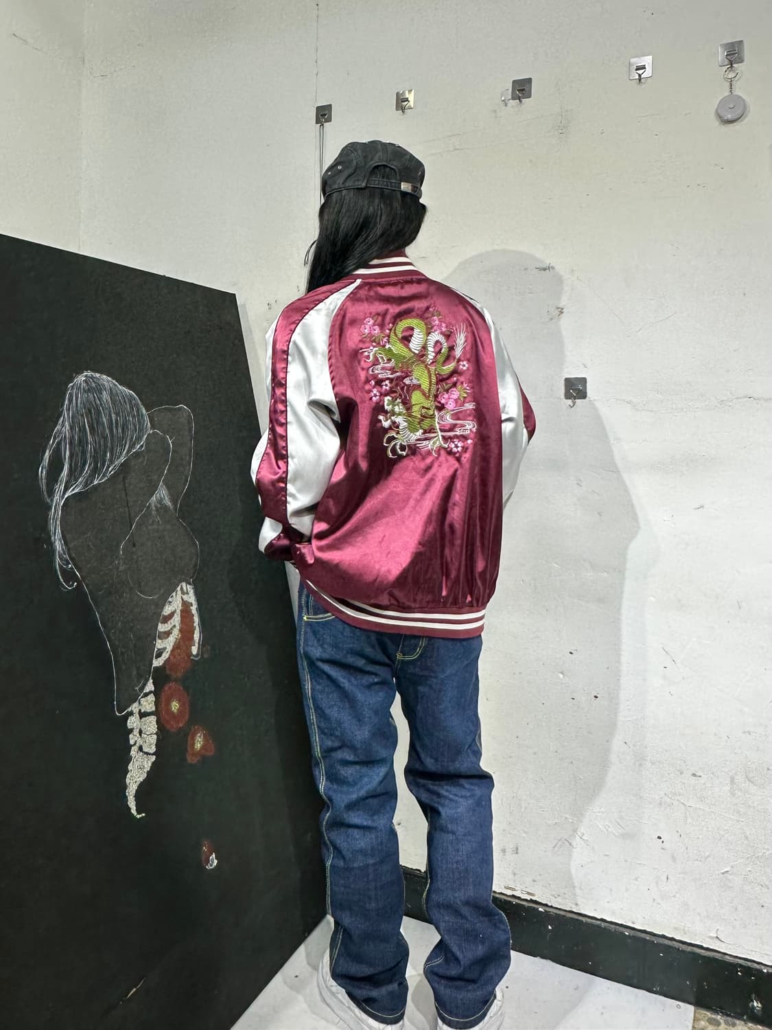 Jpn 일본빈티지 오리엔탈 버건디 용 스카잔 자켓 상품이미지1