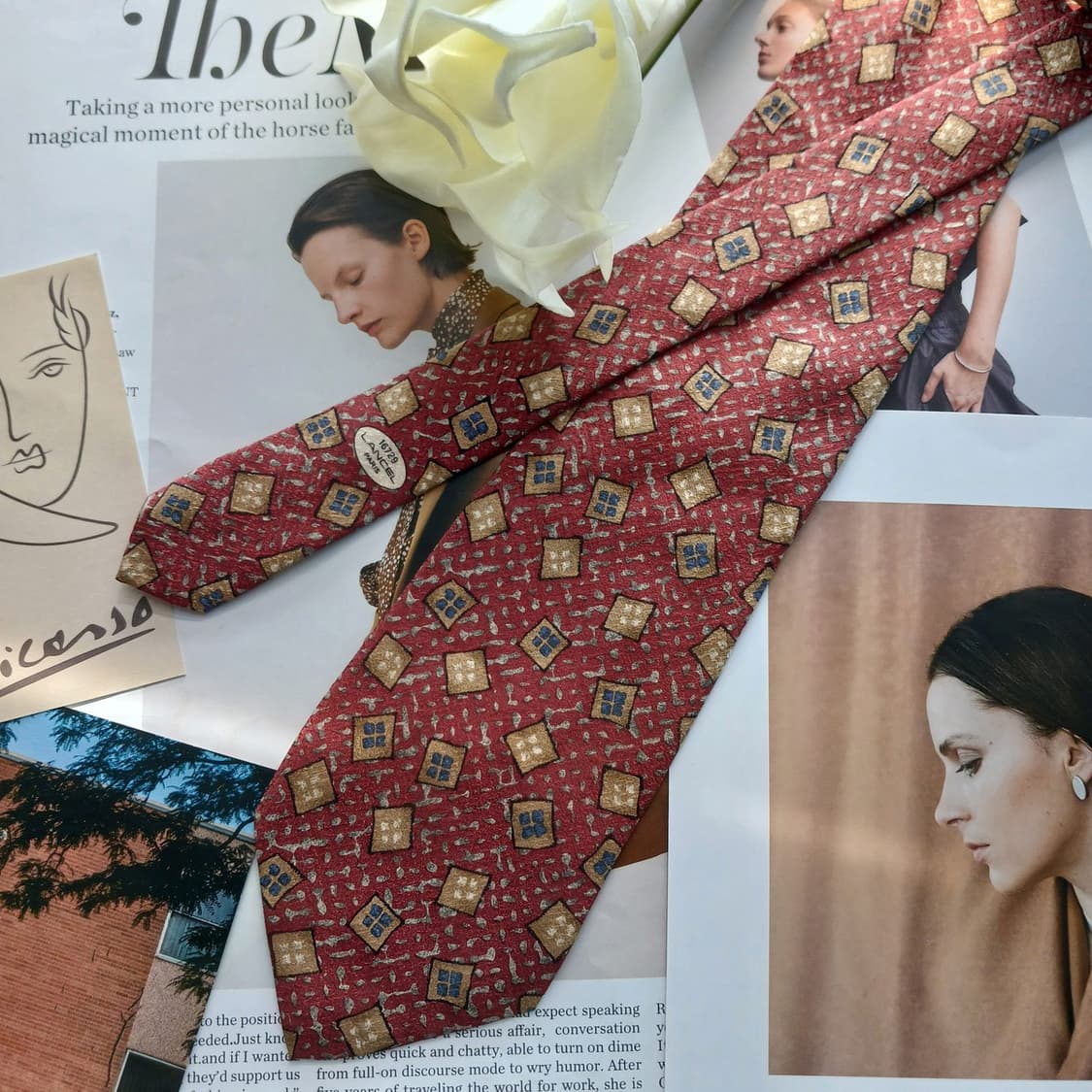 란셀 실크 레드 기하 패턴 넥타이 9.5cm B등급 A18742
 상품이미지2