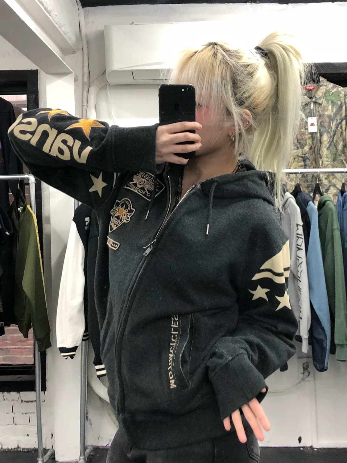 밴슨 레더 스타 패치 후드집업 상품이미지1