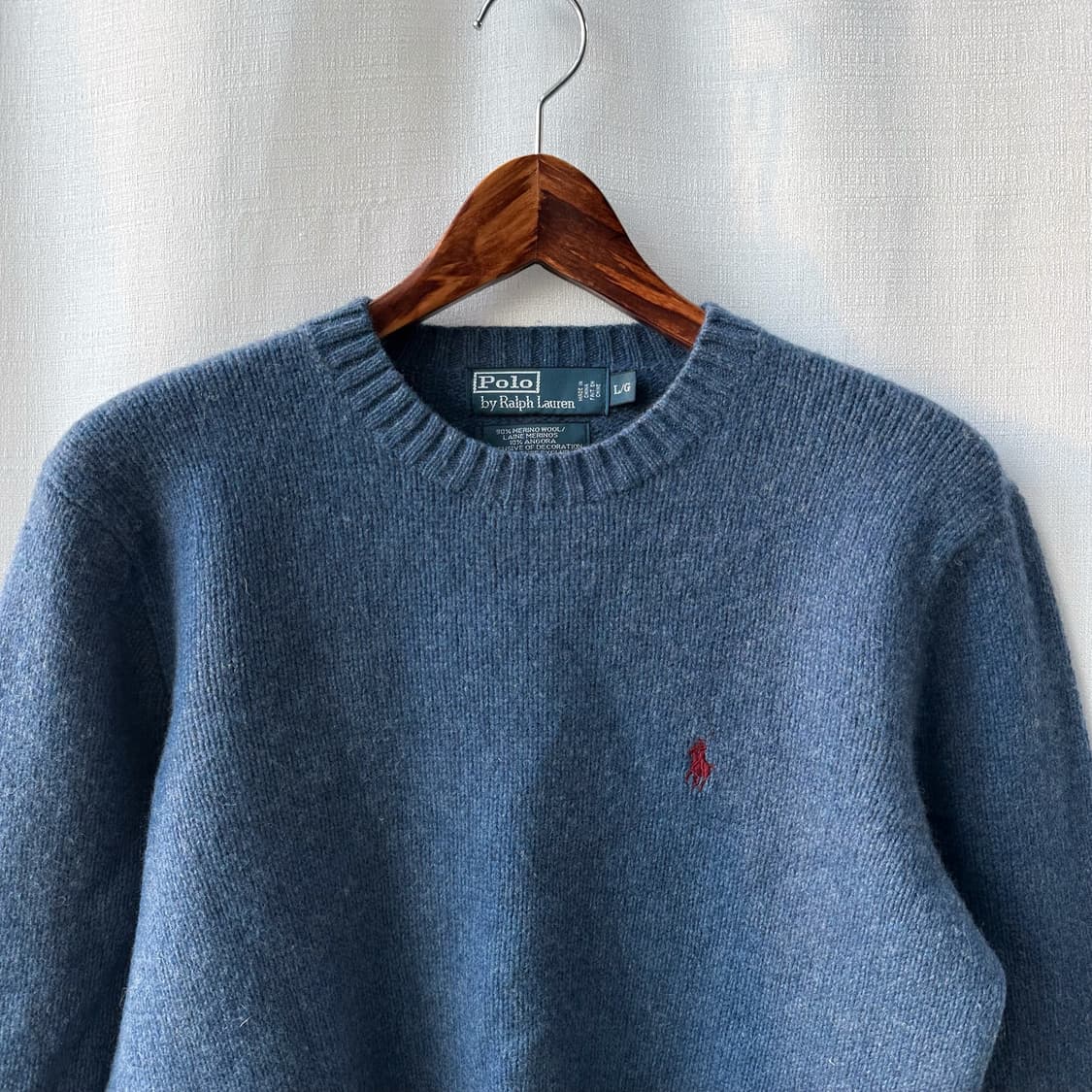 폴로 랄프로렌 니트 메리노울 앙고라 크루넥 스웨터 그레이 블루 L 상품이미지4