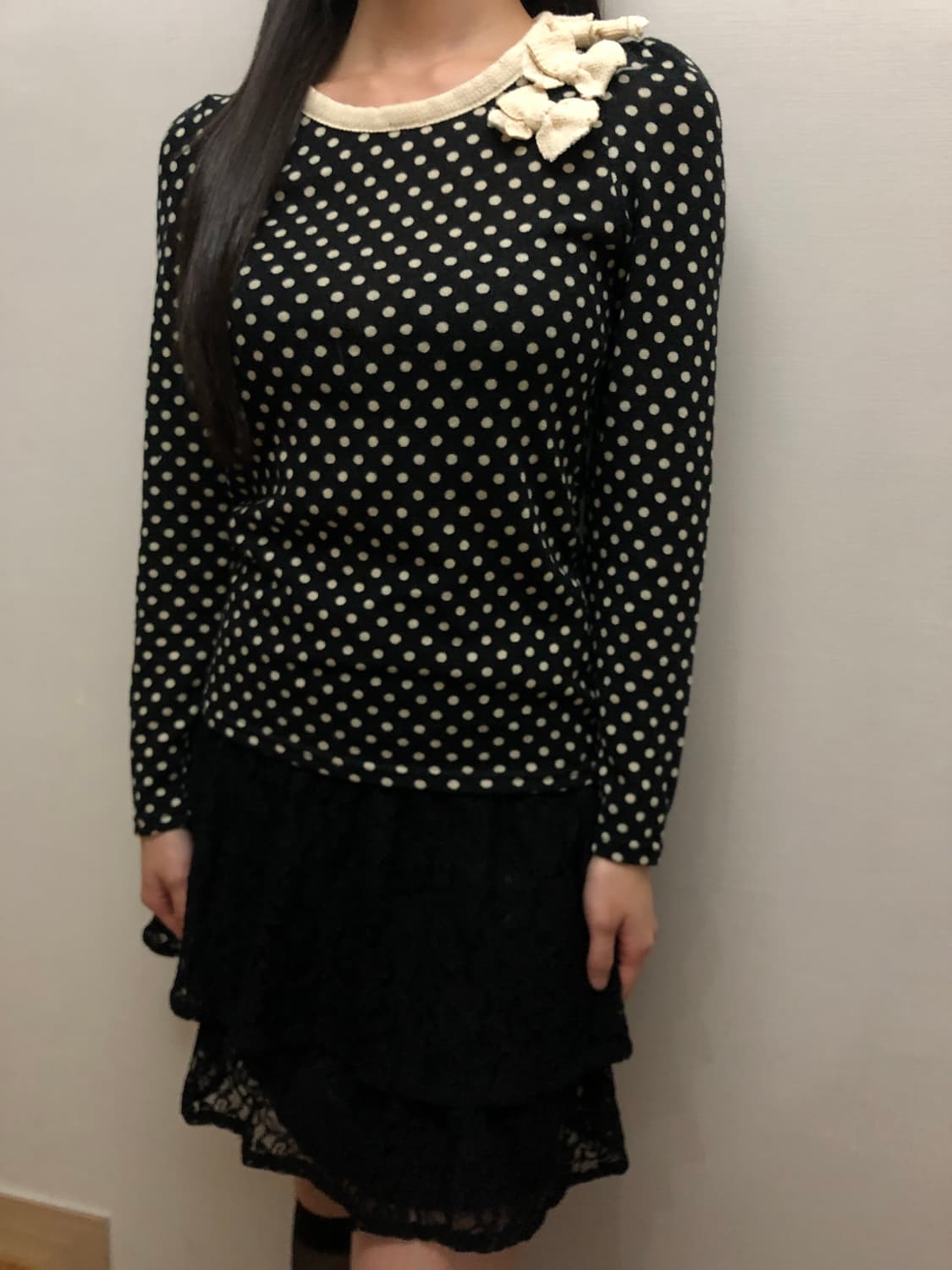빈티지 블랙 도트 리본 탑 상품이미지6