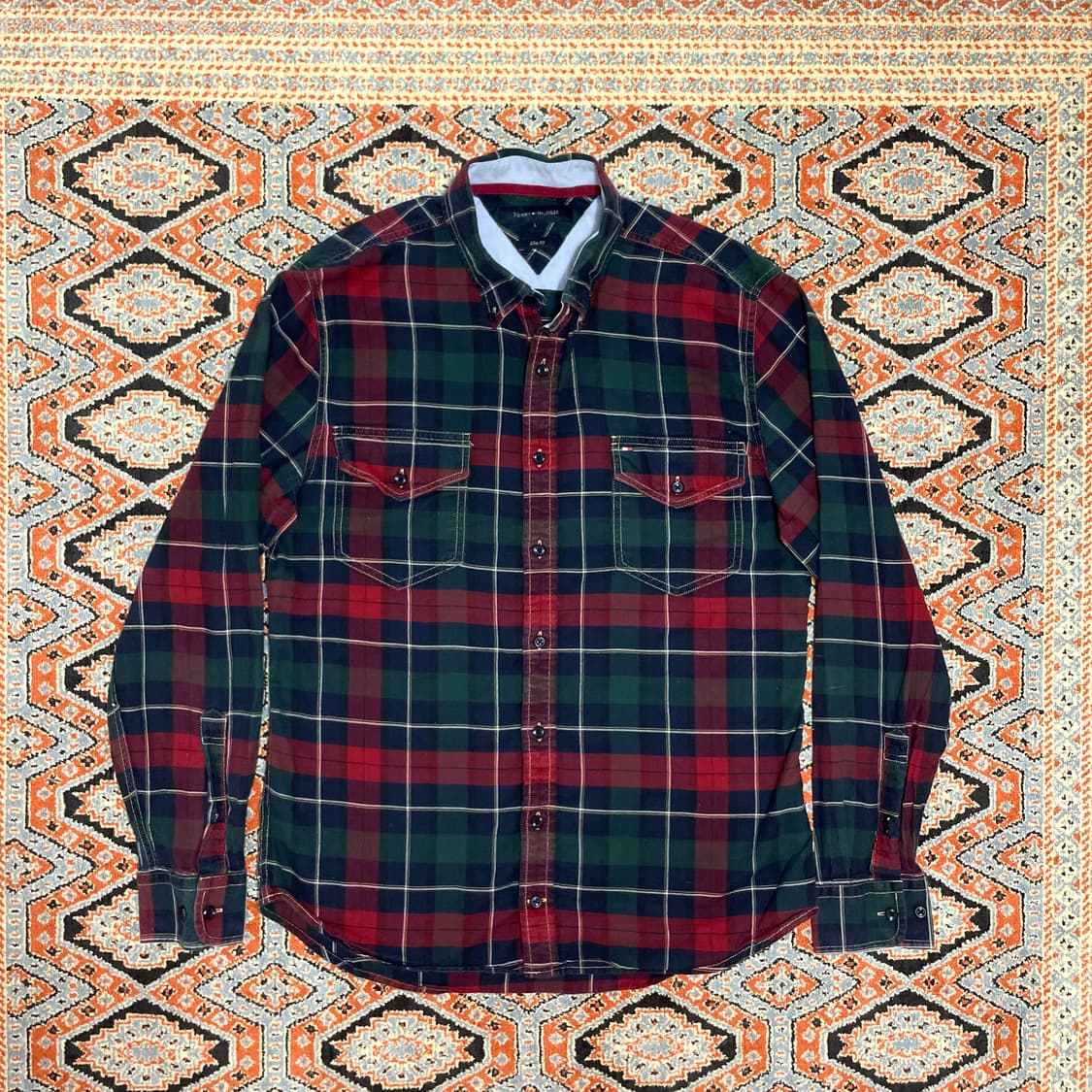 타미힐피거 레드 그린 타탄체크 웨스턴 셔츠 여성L 상품이미지1