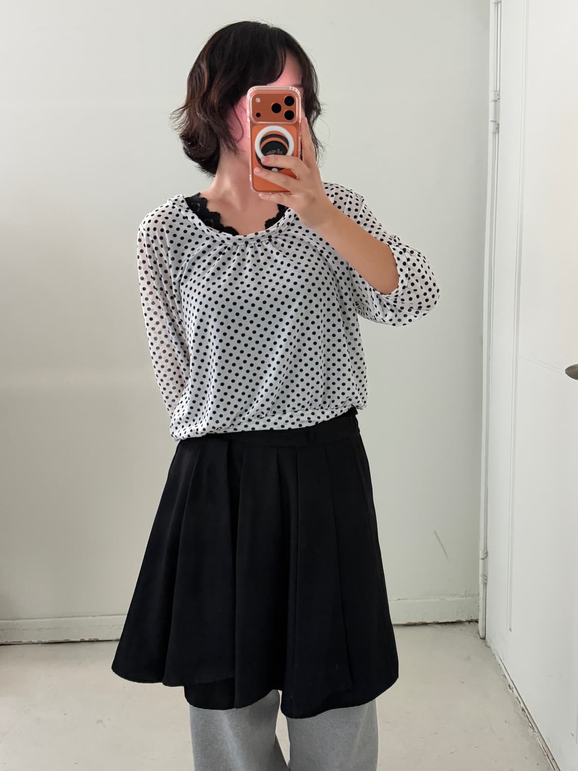 일본빈티지 블랙 핀턱 미디스커트 상품이미지1