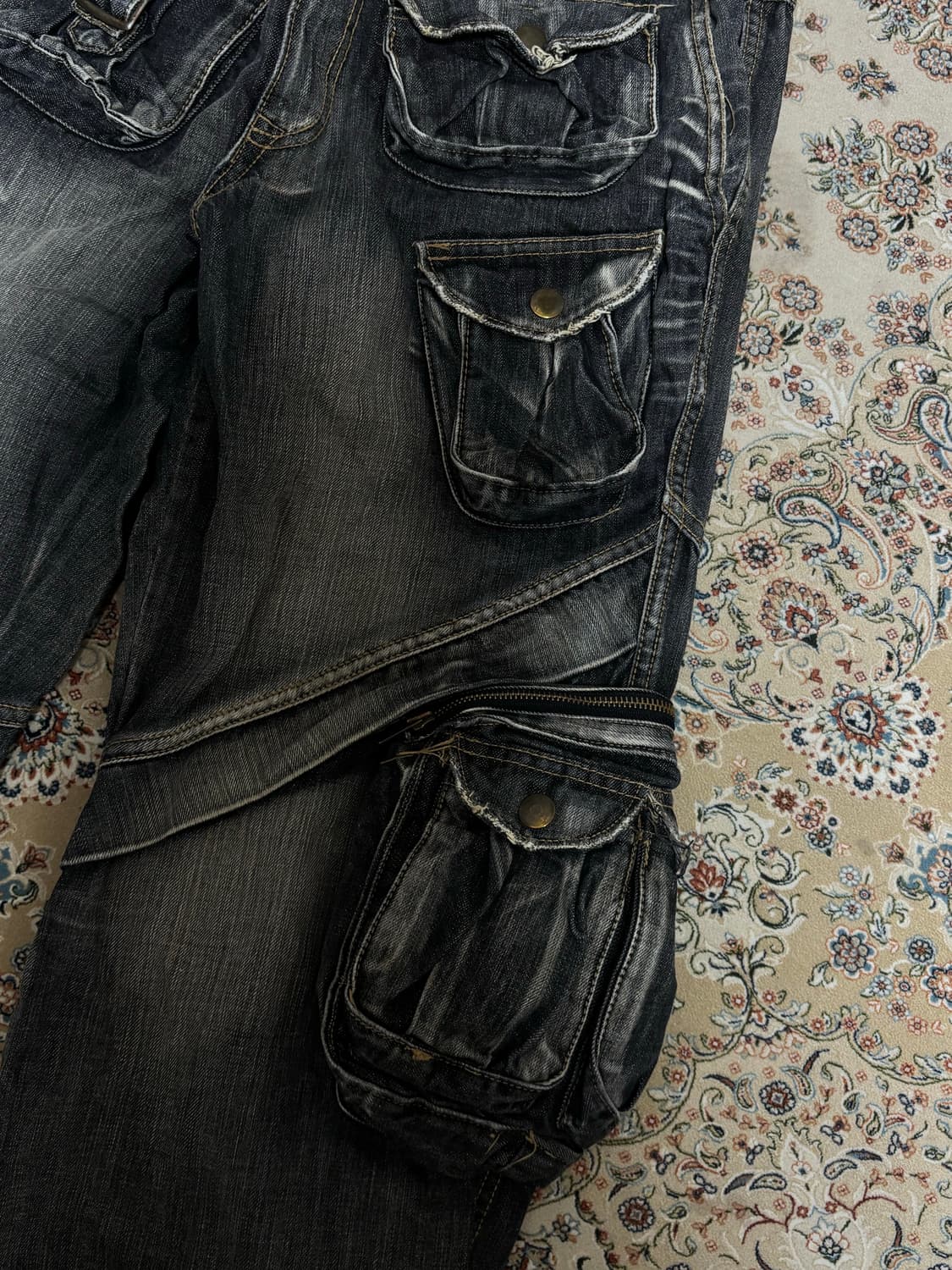 그레이 카고 와이드 멀티포켓 데님진 y2k 스트릿 34인치 상품이미지4