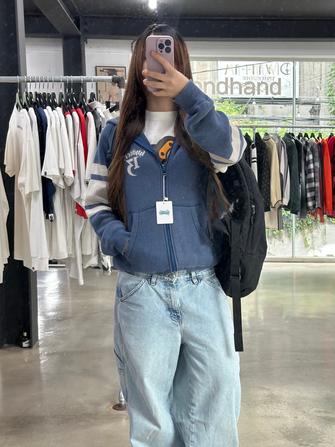 히스테릭글래머 블루 스컬 프린팅 기모 후드집업 상품이미지2