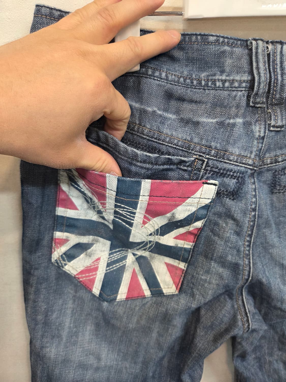 빈티지 크럭스 데님 y2k 영국국기 로고 데님반바지 30 상품이미지4