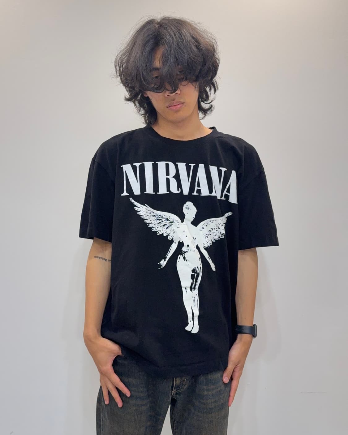 Nirvana In Utero 엔젤 프린트 밴드 티셔츠 상품이미지3