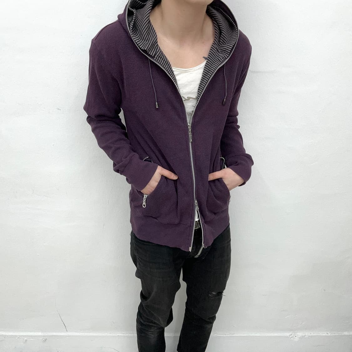 stripe layered purple hood zip 상품이미지1