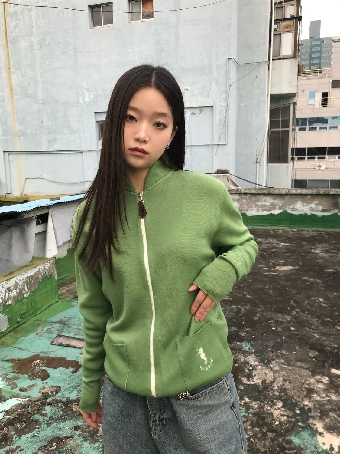 해마 연두 니트 집업 상품이미지3